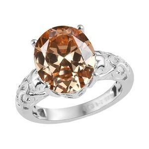 Champagne Color Simulated Diamond Solitaire Ring in Platinum Bond 8.35 ctw